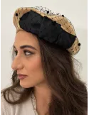 Beige wool beret with black bow and tulle by Complit