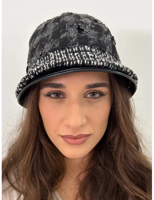 Black and white Cloche Hat with sequins embroidery Complit