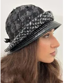 Black and white Cloche Hat with sequins embroidery Complit