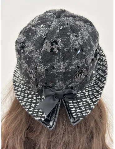 Black and white Cloche Hat with sequins embroidery Complit 2
