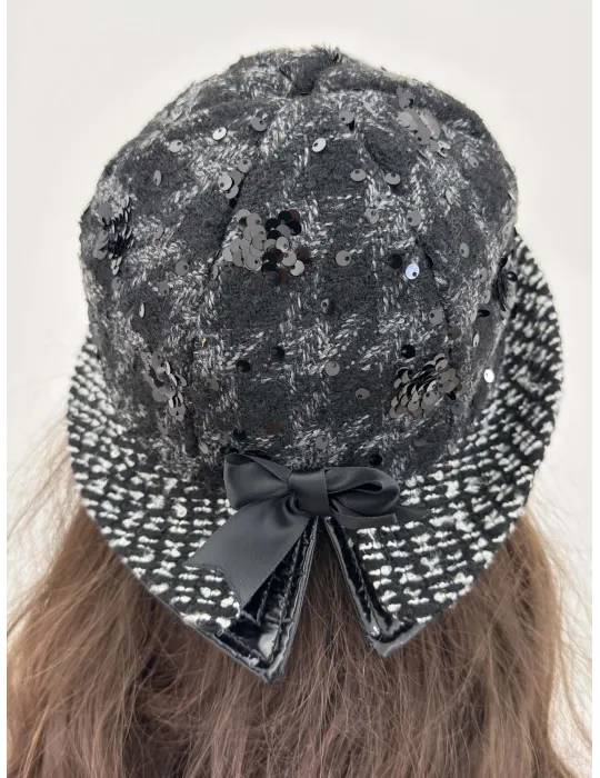 Black and white Cloche Hat with sequins embroidery Complit