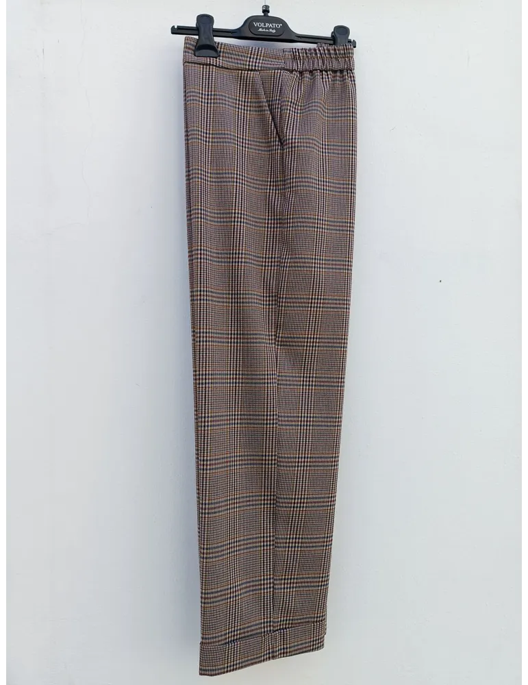 Brown, Blue and Burgundy Prince of Wales Check Trousers