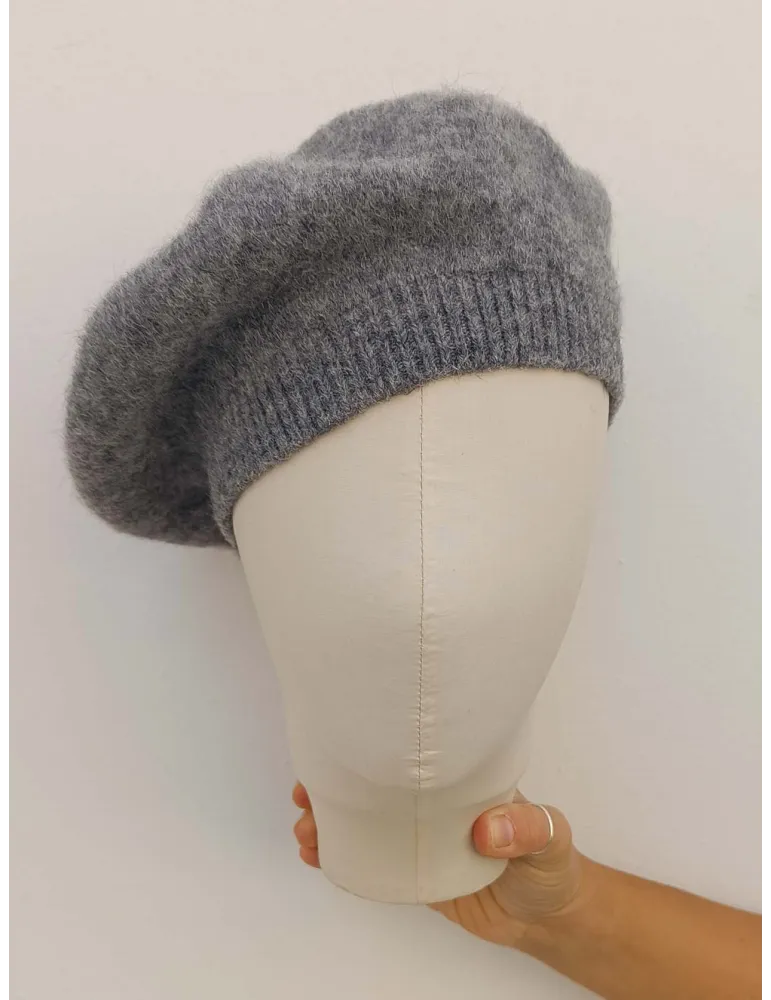 Cappello basco berrettone grigio melange in merino e alpaca Bissoli