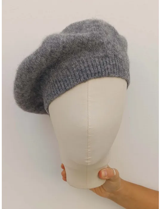 Cappello basco berrettone grigio melange in merino e alpaca Bissoli