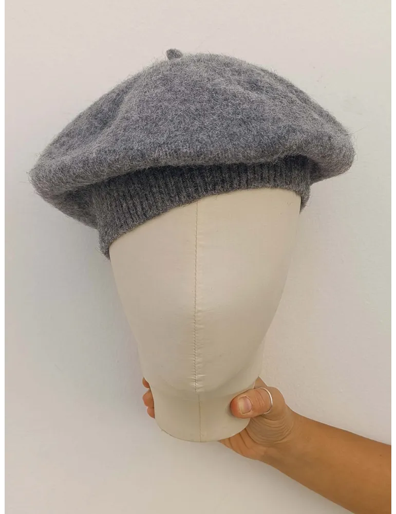 Melange Grey alpaca and merino wool knitted beret by Bissoli