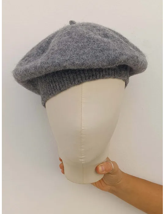 Melange Grey alpaca and merino wool knitted beret by Bissoli