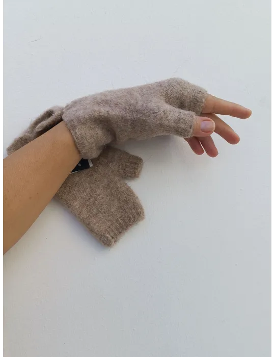 Beige Mélange Fingerless Gloves in Soft Alpaca and Merino Wool