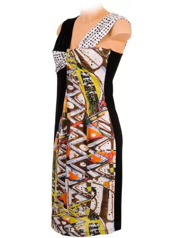 Shop online Fuego Woman black and white v-neck bodycon sheath dress 2