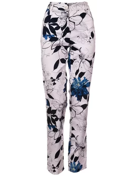 Pantaloni 5 tasche cotone a fiori bianco e blu Luca Giordani