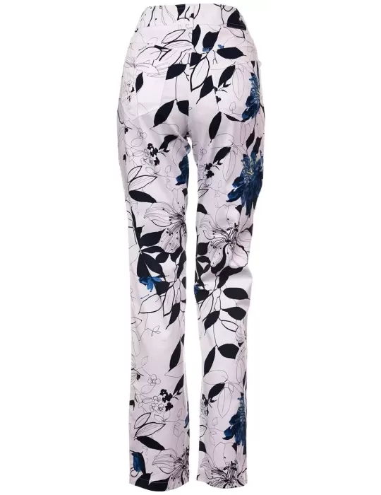 Pantaloni 5 tasche cotone a fiori bianco e blu Luca Giordani