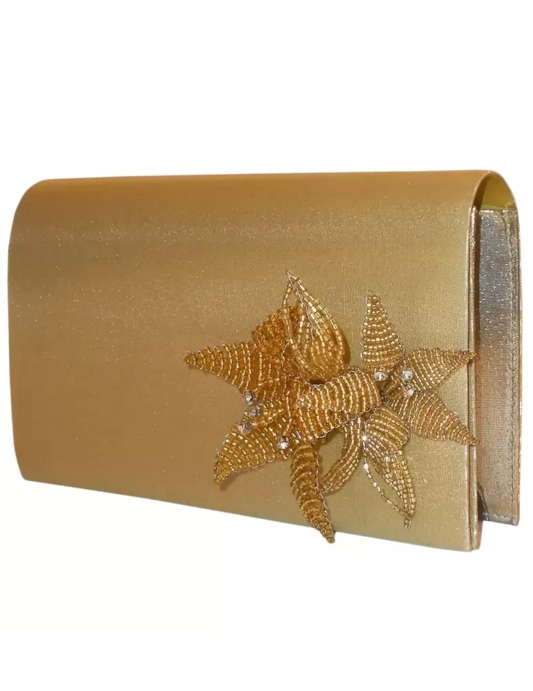 Borsa rettangolare in raso oro lurex
