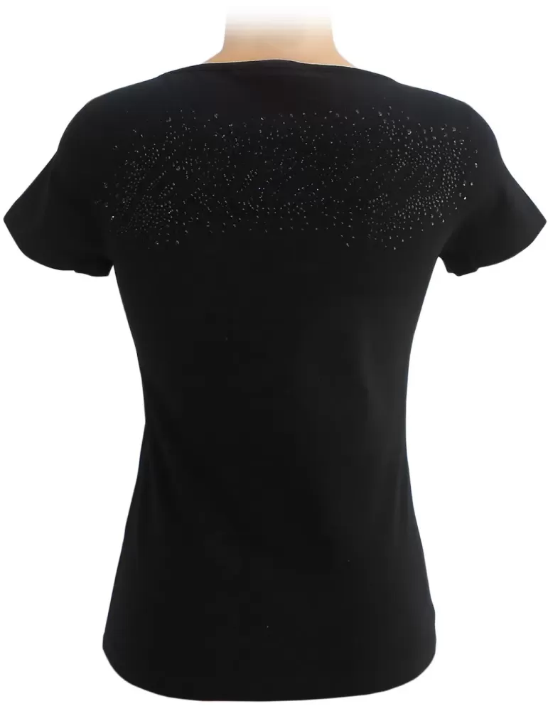 Maglia t-shirt nera in cotone con strass Gui