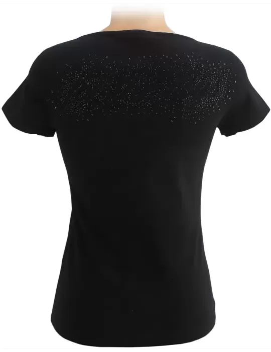 Maglia t-shirt nera in cotone con strass Gui