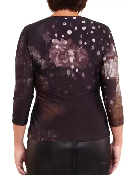 Maglia fantasia grigio e rosa con spalle in pelle Maria D.