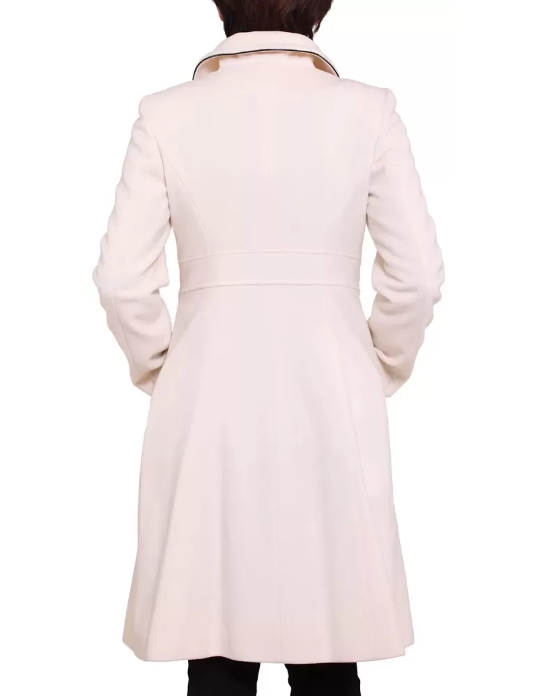 Cappotto cashmere bianco doppio petto profili pelle nera | tg 46 | 50%