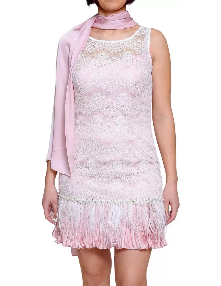 Abito rosa stile Charleston con pizzo bianco Sonia Pena Abito rosa stile Charleston con pizzo bianco Sonia Pena