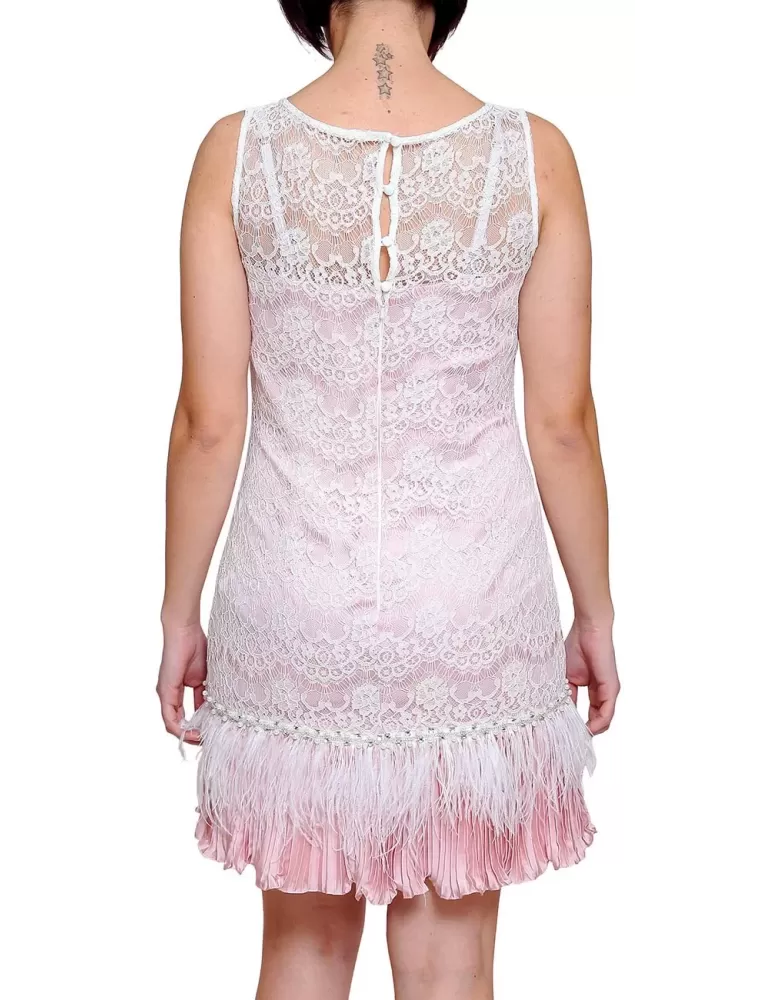 Abito rosa stile Charleston con pizzo bianco Sonia Pena