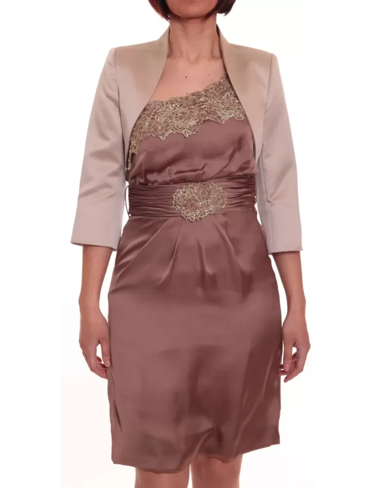 Sonia Peña one shoulder mocha mousse silk satin formal baloon dress
