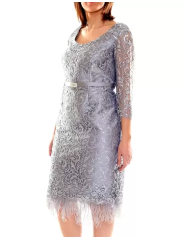 Abito pizzo lurex argento con piume e strass | Sonia Pena outlet 2