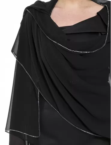 Sciarpa chiffon nera con strass 2