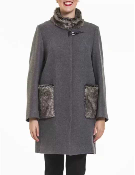 Cappotto grigio con pelliccia Calaluna Cappotto grigio con pelliccia Calaluna