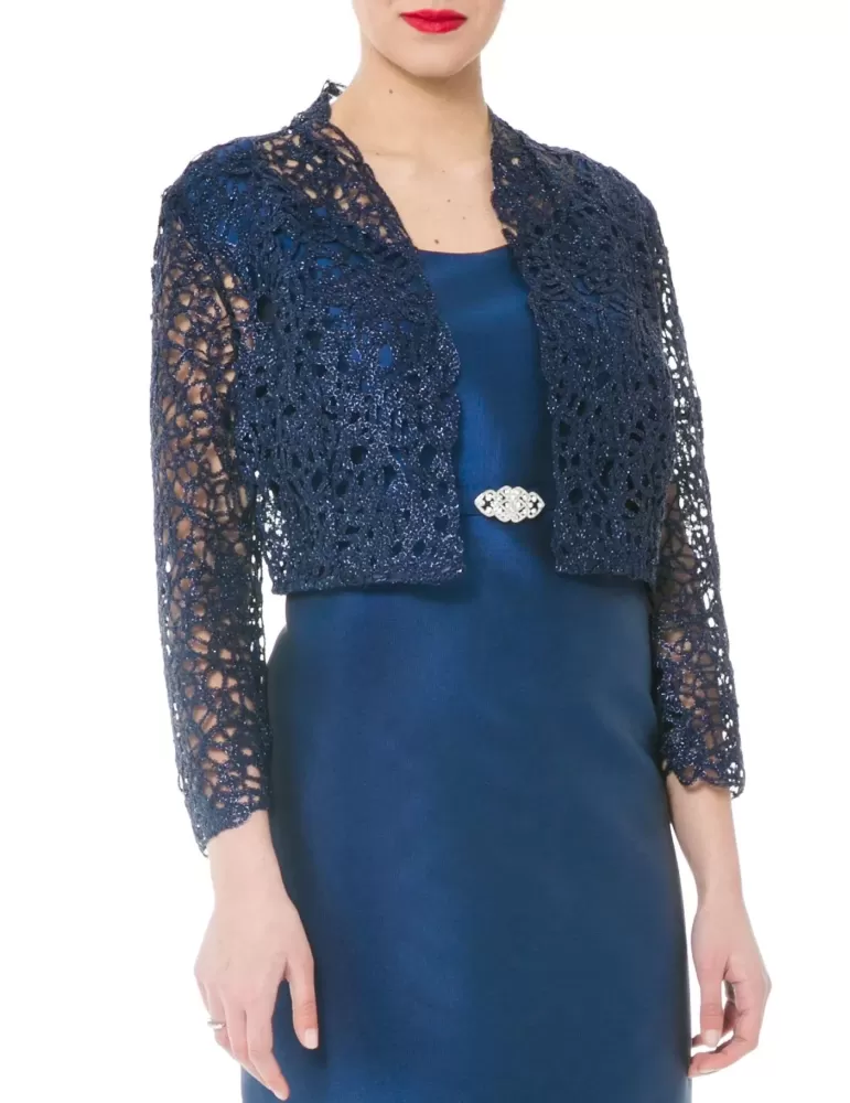 Bolero di pizzo blu lurex traforato Sonia Pena