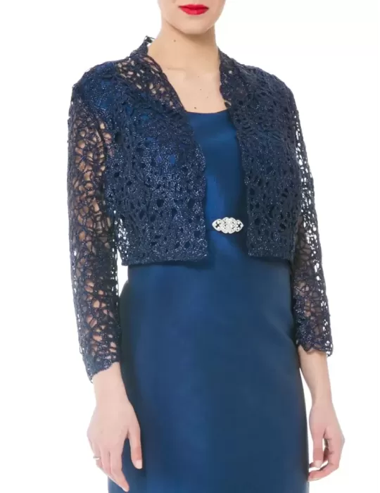 Bolero di pizzo blu lurex traforato Sonia Pena