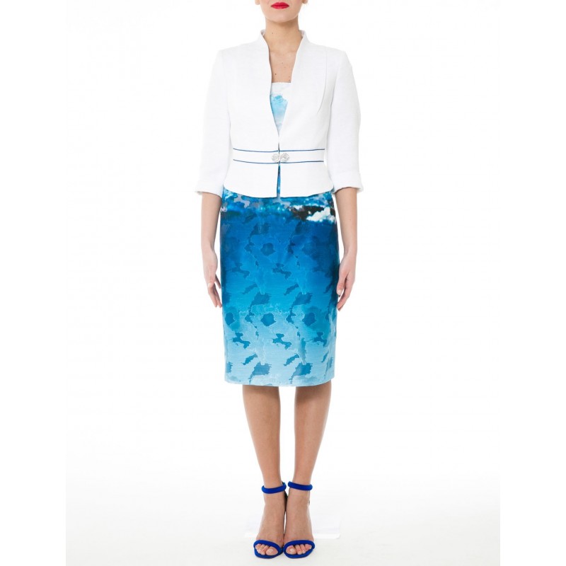 Sonia Pena Couture white and blue dress suit