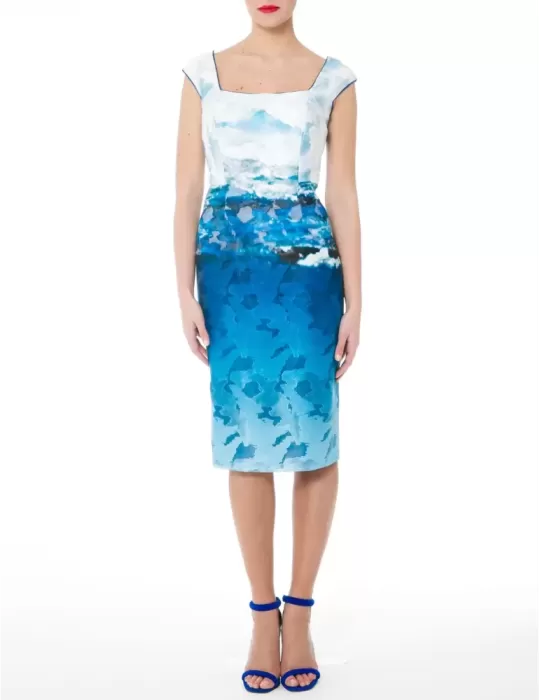 Sonia Pena Couture white and blue dress suit