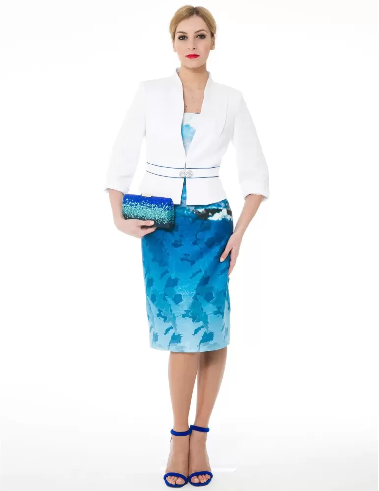 Sonia Pena Couture white and blue dress suit