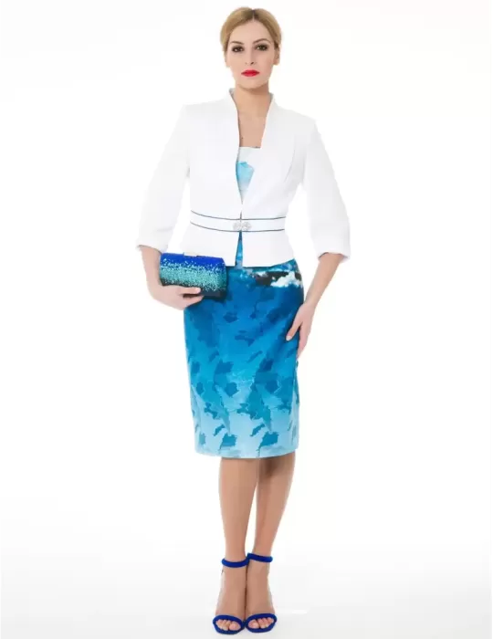 Sonia Pena Couture white and blue dress suit