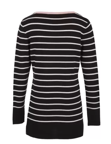 Maglia lunga he bianco e nero Ananke con ricami rosa 2