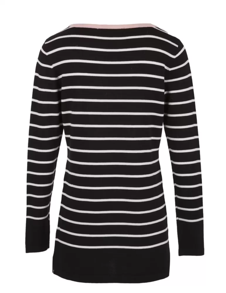 Maglia lunga he bianco e nero Ananke con ricami rosa