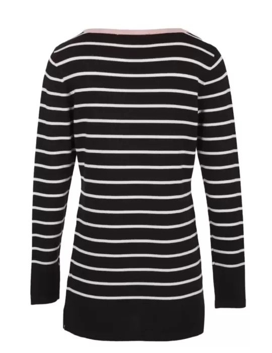 Maglia lunga he bianco e nero Ananke con ricami rosa