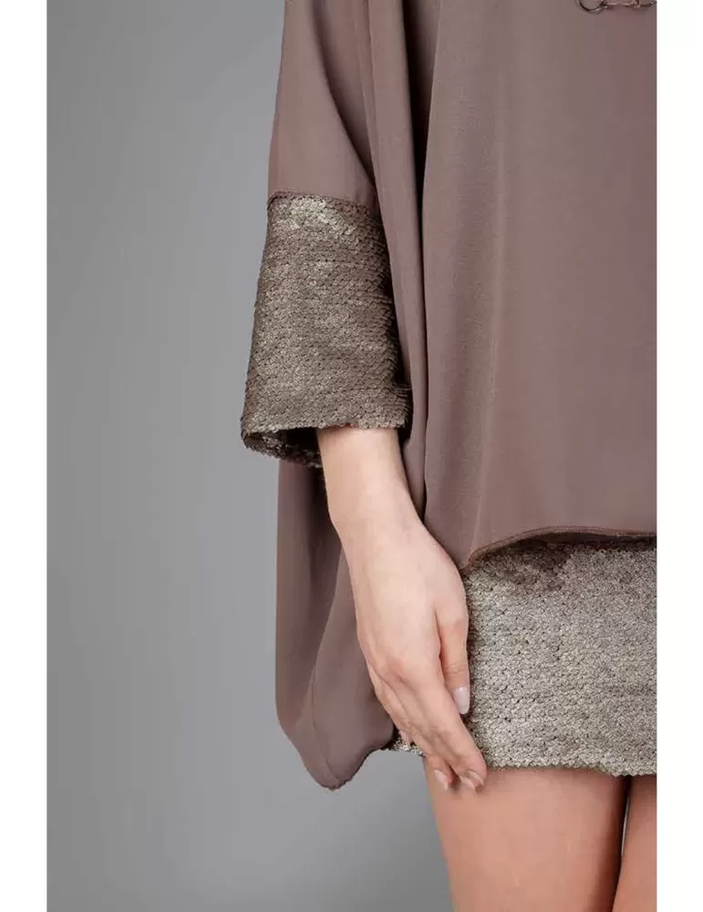 Abito corto con paillettes marrone e oro Not is Not