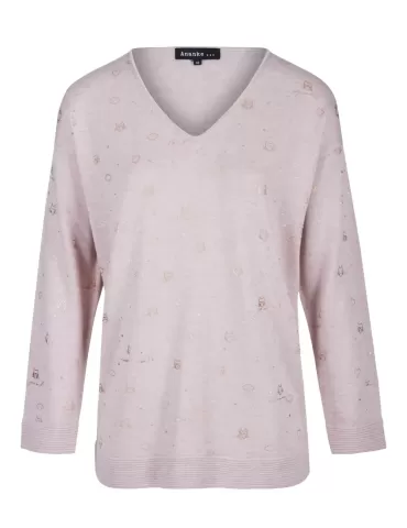 Pullover V rosa in lana Ananke zac433