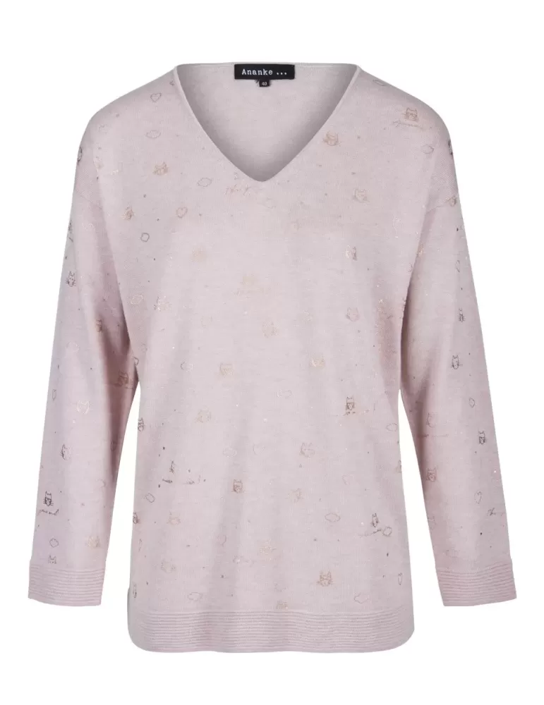 Pullover V rosa in lana Ananke zac433 Pullover V rosa in lana Ananke zac433