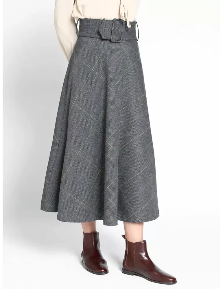 Gonna grigia scozzese multicolor midi a ruota L. Pucci  Gonna grigia scozzese multicolor midi a ruota L. Pucci