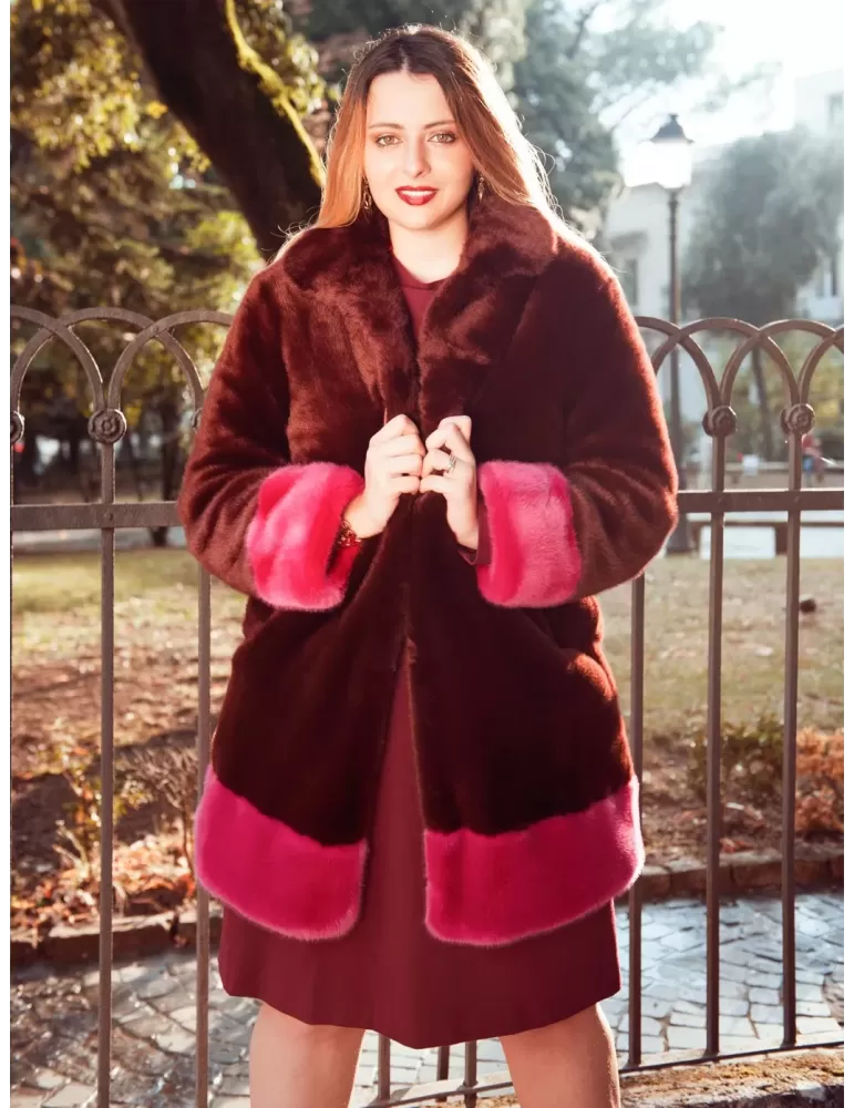 Vicino Venezia | Giaccone di pelliccia bordeaux e fucsia