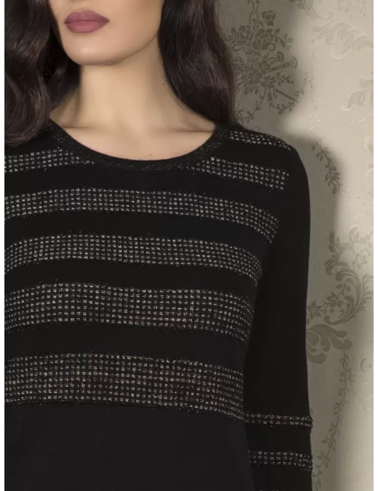 Abito nero in lana merino jersey punto stoffa Aldo Colombo