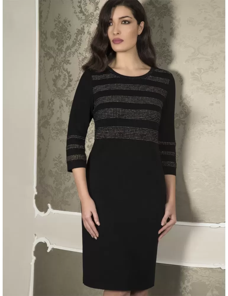 Abito nero in lana merino jersey punto stoffa Aldo Colombo