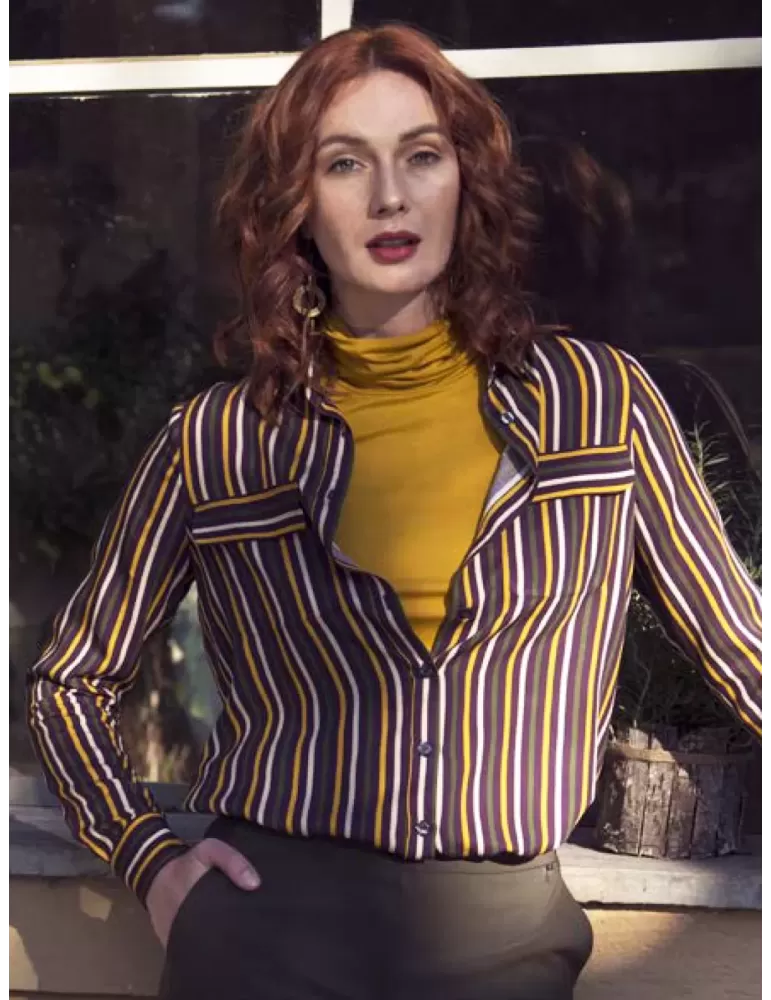 Camicia seta naturale Zanetti 1965 a righe viola verde e giallo