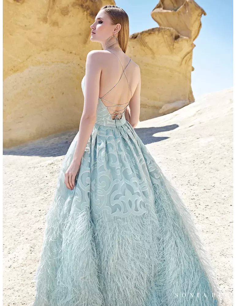 Sonia Pena 1200137 Gorgeous pale blue and silver long evening gown