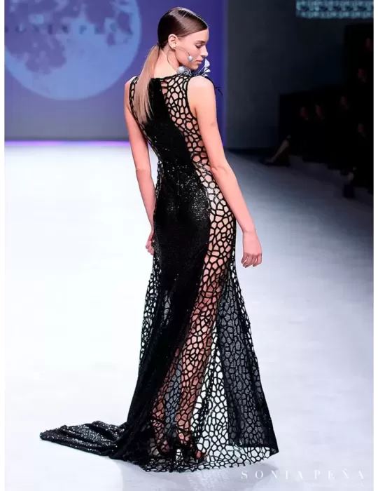 Sexy abito lungo nero pizzo Sonia Pena Pasarela 1204018