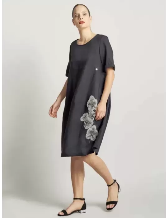 Buy Italian Piero Moretti clothing black linen midi dress with sleeves Buy Italian Piero Moretti clothing black linen midi dress with sleeves