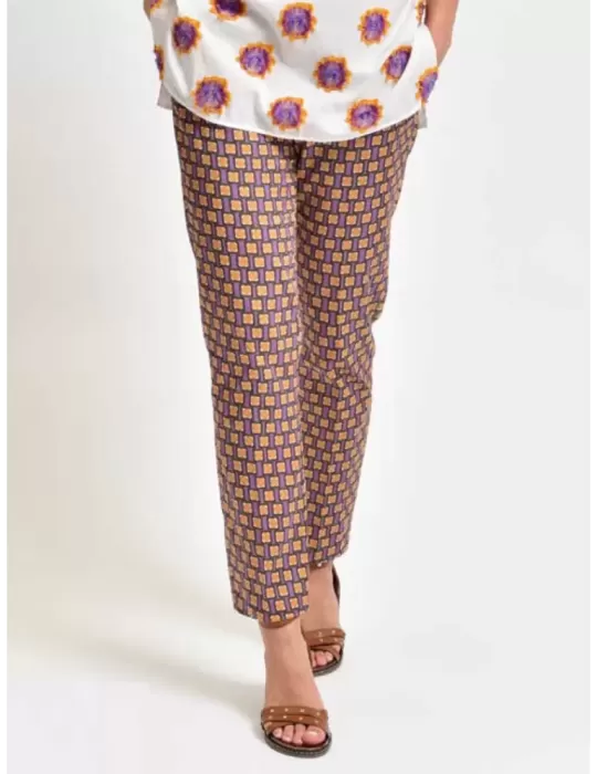Pantaloni Zanetti 1965 a quadri viola e giallo in cotone Pantaloni Zanetti 1965 a quadri viola e giallo in cotone