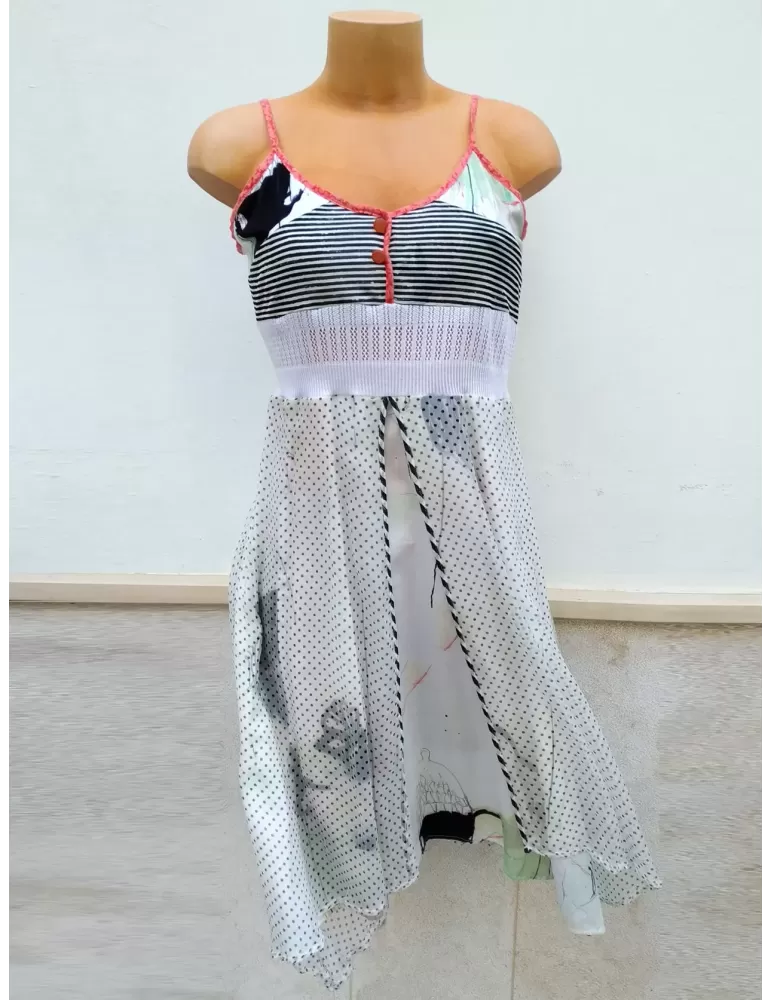 Abito e bolero bianco e nero a pois seta fantasia Aventures des Toiles Abito e bolero bianco e nero a pois seta fantasia Aventures des Toiles