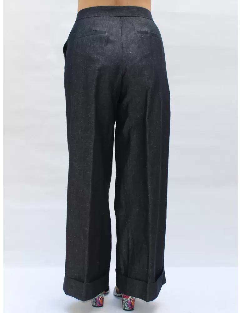Blue denim pleated palazzo trouser by Italian fashion designer Amethist