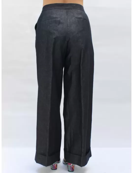 Pantaloni lunghi palazzo a pieghe denim jeans blu by Amethist Padova