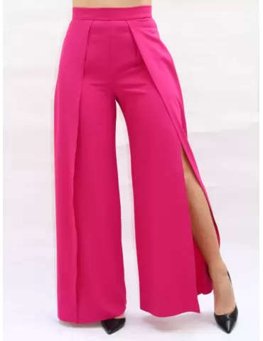 Black long elegant palazzo trousers with front split